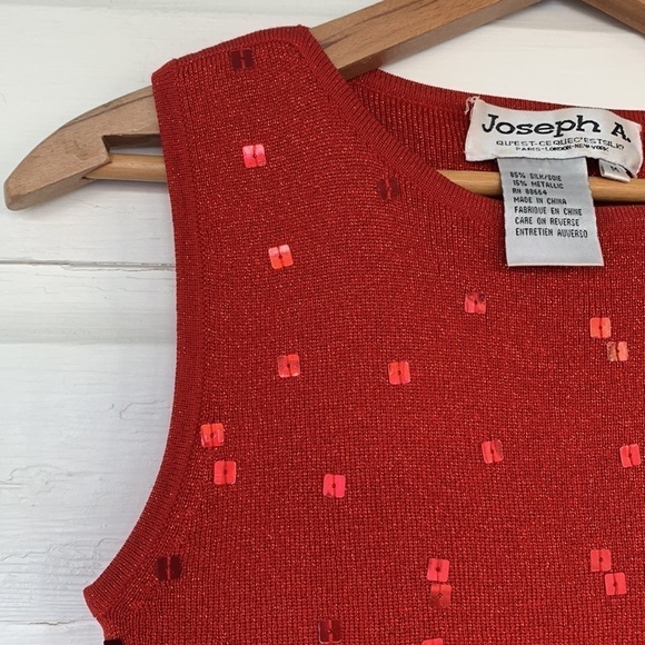 Joseph A || Vintage Red Sequin Metallic Silk Knit Vest M - Picture 7 of 14